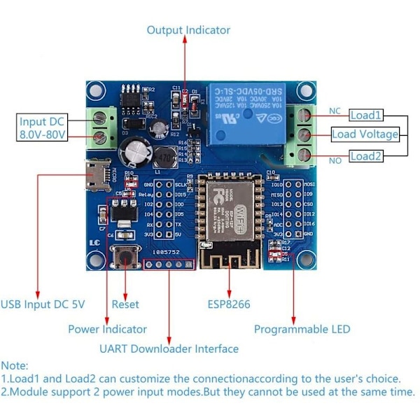 WIFI Relæstyringsmodul, DC 5V 8V-80V ESP8266 ESP-12F Trådløst Styringsmodul til IOT Smart