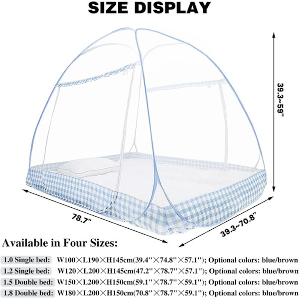 Foldbar Myggeseng, Bærbar Rejsemyggeseng, Dobbelt Dør Camping Myggeseng, 200 X 120 X 145cm Nem Installation Kuppel Myggeseng