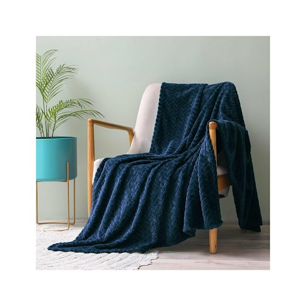 Supermjuk Flanellfilt, Högkvalitativ Mikrofiber, Marinblå 127 x 178cm, Mysig och Varm, Passar Alla Säsonger