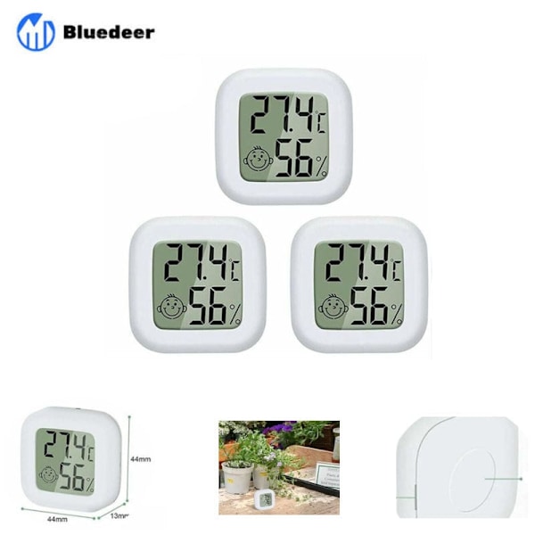 Mini LCD Digital Innendørs Termometer Hygrometer, Bærbar Høy Presisjon Temperatur Fuktighetsmåler -50℃ 70℃ 10% 99% RH Guazhuni (Hvit) 3stk thsinde