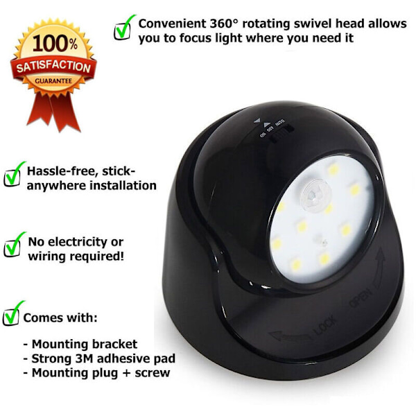 Accentbelysning, batteridriven belysning, utomhusvägglampa med rörelsesensor LED utomhusbelysning Trådlös batteridriven belysning 360 graders r