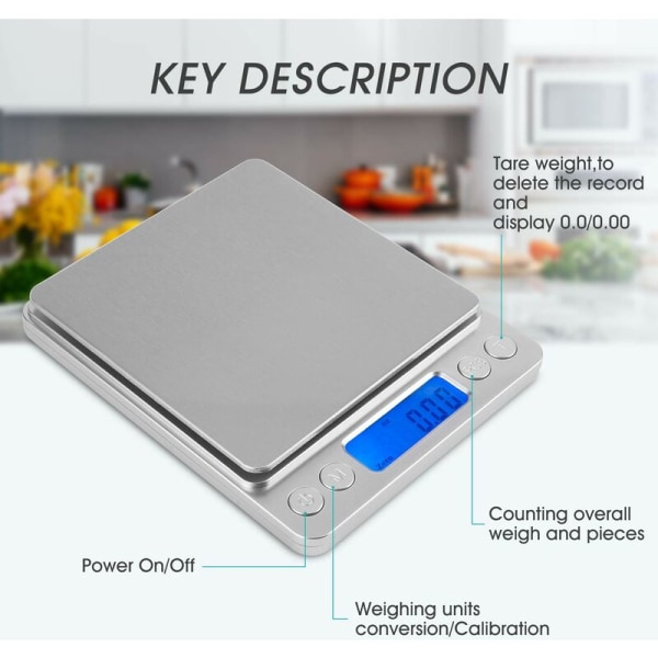 Mafiti Gramvægt, Køkkenvægt Digital Vægt Mini Gram Smykkevægt 500g/0.01g med Rustfrit Stål LCD-skærm til Madlavning Bagning Smykker