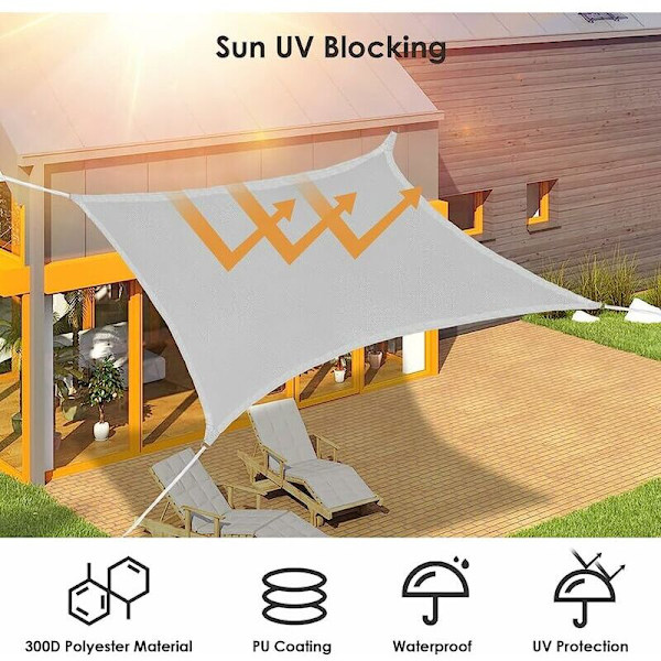 Skygge Sejl Kvadratisk Skygge Sejl 2x2m Markise Vandafvisende Skyggeklæde Modstandsdygtig 95% UV Beskyttelse til Have Terrasse Udendørs Patio Swimmingpool med Gratis