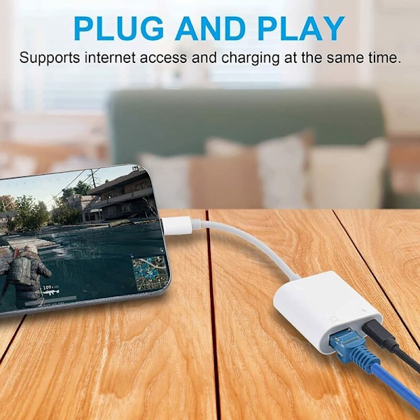 Lightning till RJ45 Ethernet-adapter med laddning för iPhone/iPad, Ethernet-telefonadapter, stödjer 10/100 Mbps höghastighet, systemkrav iOS 10.3.3