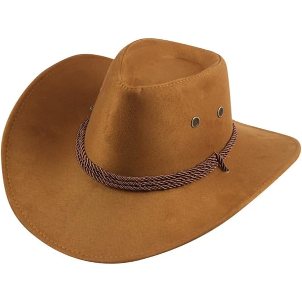 Western cowboyhat til mænd udendørs bredskygget hat med rem Fashion Cowgirl Cowboy Fedora sommer outback