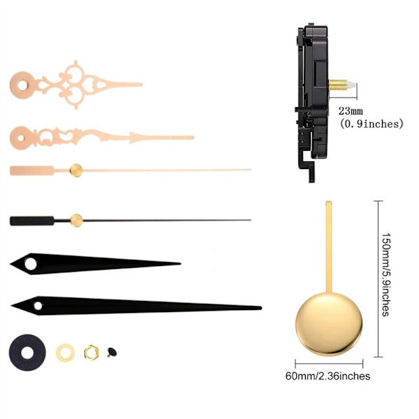 2X DIY Quartz Pendulum Urværk Mekanisme Urværkssæt med 4 par forskellige visere Vægurs Reparationsdele