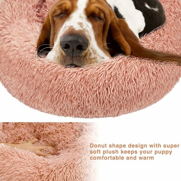 Rund Hundkorg Kattkudde Donut Korg, Hundkorg Kattbädd Extra Mjuk Bekväm och Söt, Kudde för Katter och Små Mellanstora Hundar, 80cm, Rosa