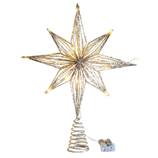 Christmas Tree Topper LED Star Light Christmas Decorations for Tree Ornaments Eight-Pointed Star Tree Light, Champagne Gold