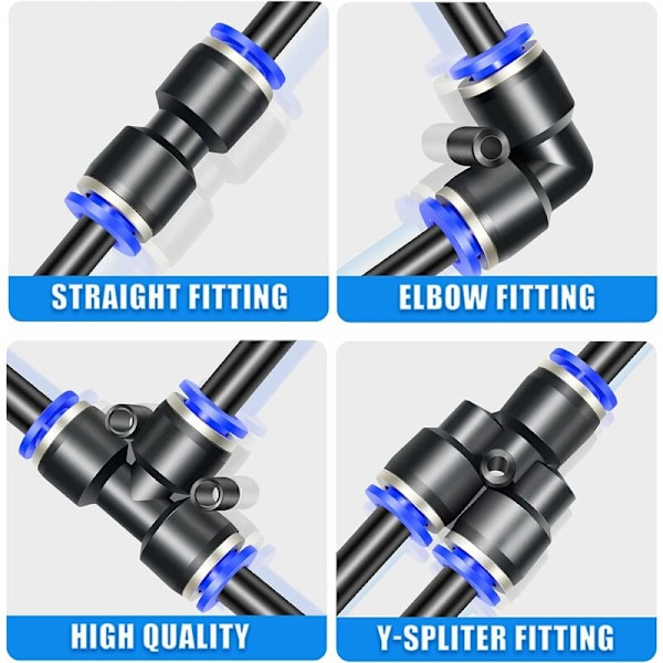10 stk Blå 4mm OD 3-veis T-forbindelser for trykktilkobling (PE-4)