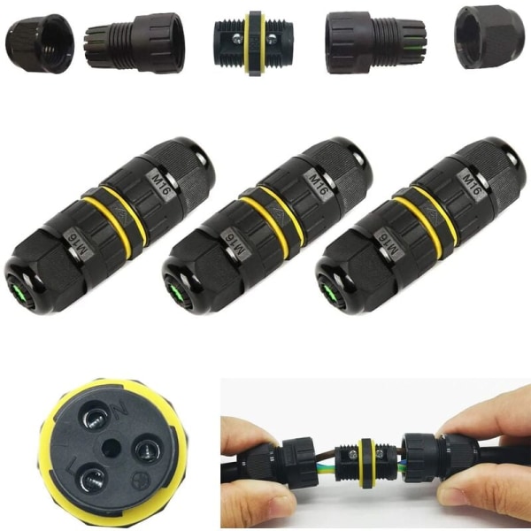 Vandtæt forbindelsesboks/ 3 stk. IP68 vandtæt kabelforbindelse/Udvendig kappeforbindelse/Maks Ø10 mm kabel/Vejrbestandigt udendørs forbindelseskabel Soc