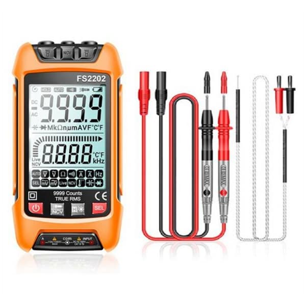 Auto Range Multimeter FS2202 9999 Tællinger TRMS AC DC Voltmeter Amperemeter NCV Modstand Kapacitans Transistor Tester Orange
