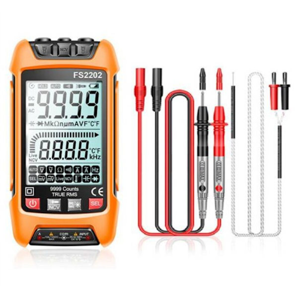 Automatiskt sortiment Multimeter FS2202 9999 räkningar TRMS AC DC Voltmeter Ammeter NCV Motstånd Kapacitans Transistor Tester Orange