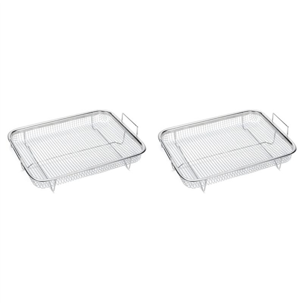 2 stk. Air Fryer Kurv til Ovn, Rustfrit Stål Grill, Non-Stick, Gitterbakke