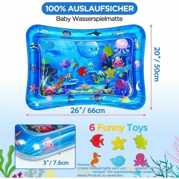 Baby vattenmatta, BPA-fri vattenlekmatta, babyleksak 3 6 9 månader, uppblåsbar magetimer (65 x 50 cm)