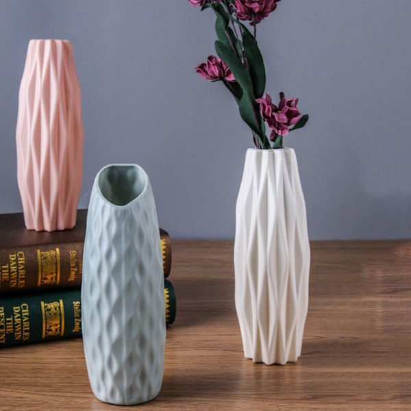 Nordisk plastvas Anti-dropp enkel blomvas Imitation keramik Blomkruka Dekoration Blomvas för heminredning, Vit