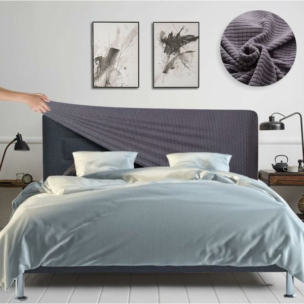 Joustava sängynpäädyn suojus, pehmustettu sängynpäädyn suojus, pestävä pölytiivis jacquard-suojakuori yhden hengen, kahden hengen ja king-size-sängyille (150-170 cm, tummanharmaa)