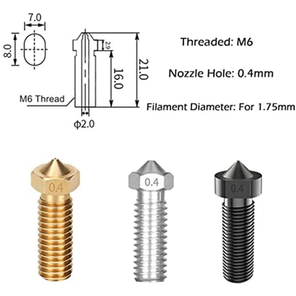 15 Dyse Kit til Vyper, 3D-printerdele Hærdet Stål/Rustfrit Stål/Messing Dyse Kit 0,4mm