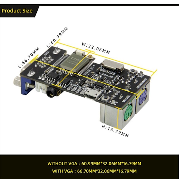 2X FabGL VGA32 VGA ESP32 -moduuli PSRAM V1.4 PS/2 -ohjain Hiiri Näppäimistö Grafiikkakirjasto ANSI/ Terminaalipiirit