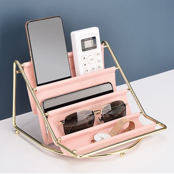 Multi-lags Læder Jern Opbevaringsstativ Fjernbetjening Display Hylde Skrivebord Organizer Kosmetik-Blå