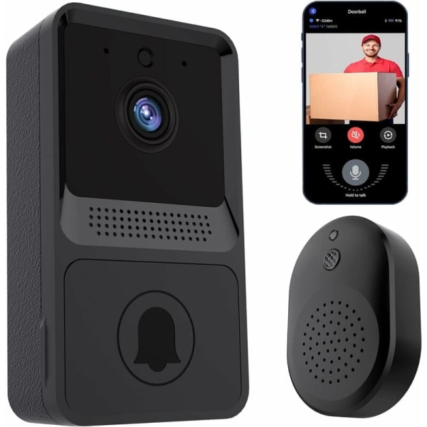 WiFi videodörrklockakamera: HD trådlös dörrklockakamera med ringsignal, 2-vägsljud, mörkerseende, appfjärrkontroll, uppladdningsbar trådlös dörrklocka Bl