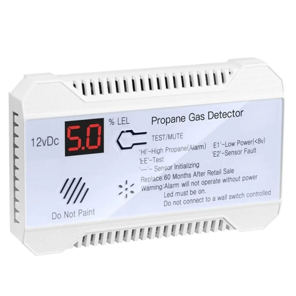 Propane Detector 12V Natural Gas Sensor Leak Alarm 85DB Siren for Car RV Digital Propane Tester (White)