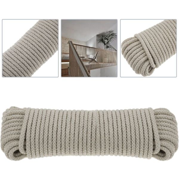 Flätat bomullsrep 20 m x 4 mm natur