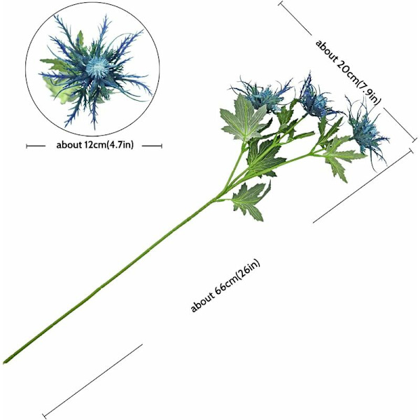 Naturtro Kunstige Tidselblomster Real Touch 2 Stilke Rustik Blå Tidsel Dekorationsspray Eryngium Havtorn til Bryllupsbuket Midtpunkt 26 Tommer
