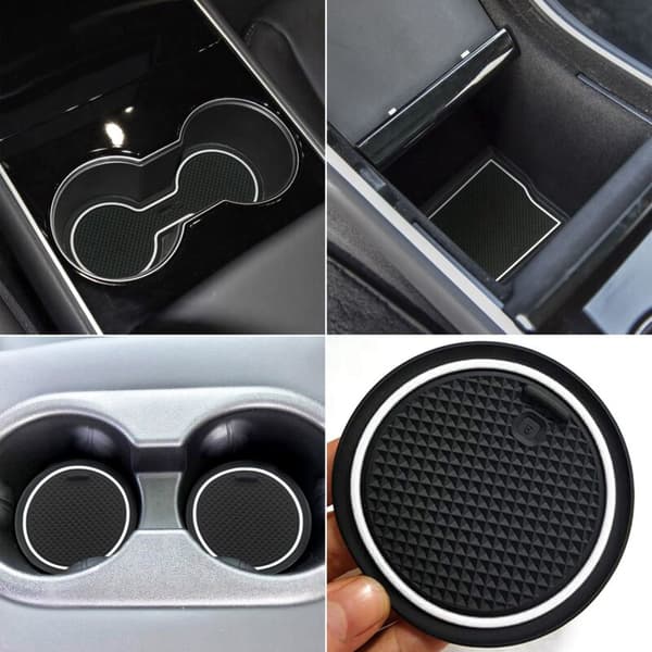 Koppholderunderlag for Model 3 2017 2019 Midtkonsoll Liner Matte Hvit