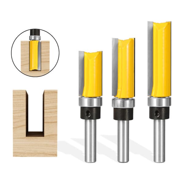 3 stk 8mm skaft flush trimmekutter, trimmekutter kopikutter med topplager, trebearbeidingsfreser -