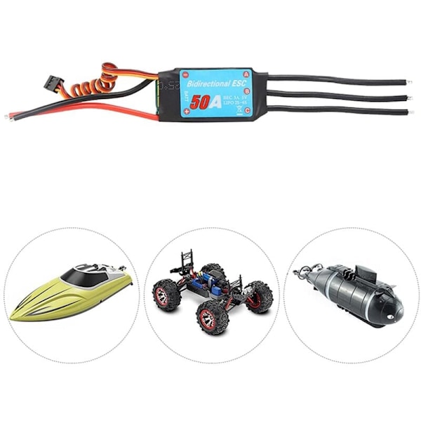 Bidireksjonal ESC 50A Børsteløs ESC for Fjernkontroll Skip Pneumatisk Undervannspropell (50A)