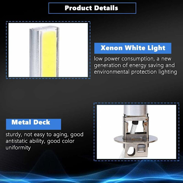 2 st H3 LED dimljus Xenon strålkastare Vit 6000 k dc12v 10w 10000k