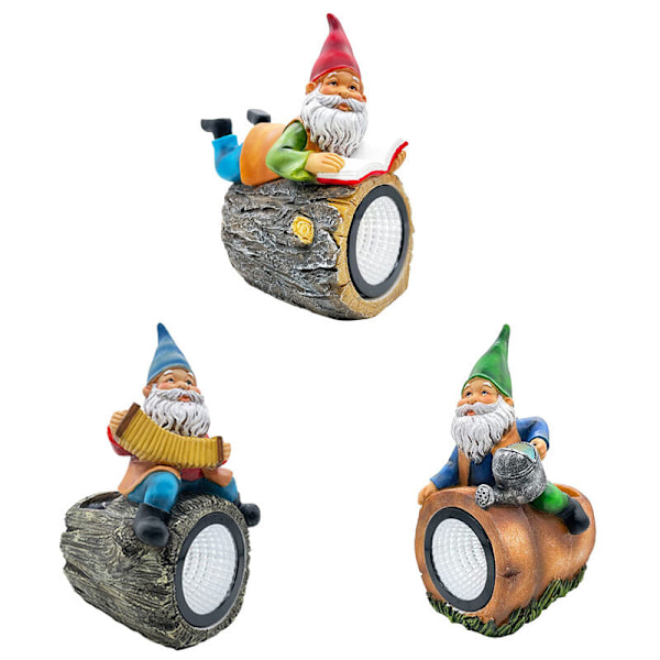 Solcellelampe Dværg Statue i Resin Dekorativ Havelys Gnome Figur Udedekoration Ideel til en Have Læsningsstil