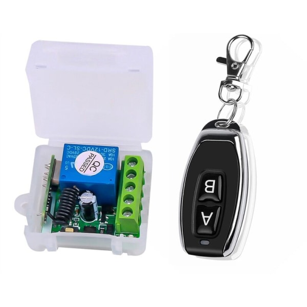 Enkelkanals relämodul DC 12V Universell trådlös switch RF relämottagare + 2 CH fjärrkontroll