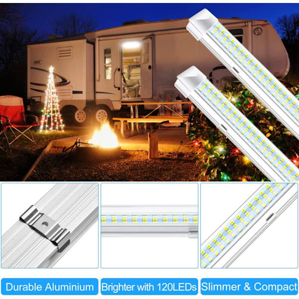 2 stk 108 LED lyslist - Bilinteriørbelysning - 9W LED-list med bryter for campingvogn/skap/bil/lastebil/taklys