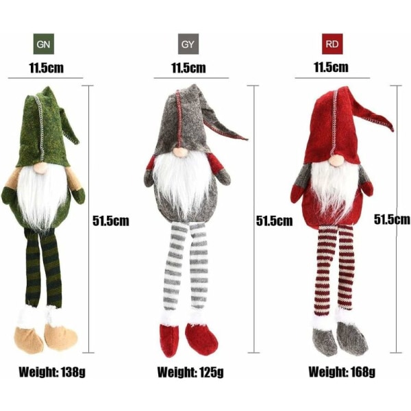 3 stk Julenisse Plysjfigurer, Julepynt Nisse Plysj Svensk Tomte Nisse Håndlaget Skandinavisk Julenisse Figur Langbein for Hjemmedekor