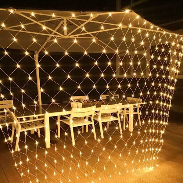 Netlys, 3x2M 160 LED Elektriske Netlys, 8 Tilstande, Timer og Hukommelse, Varmt Hvidt Dekorativt Lys til Indendørs og Udendørs Fest