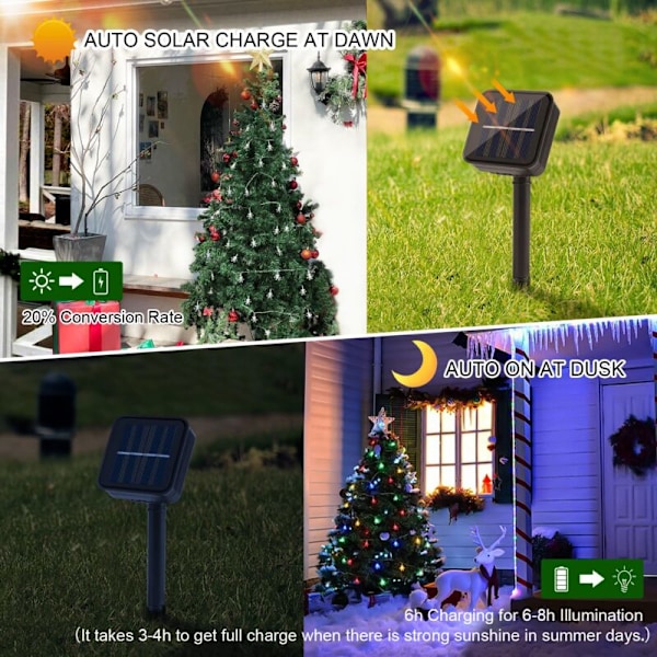 Solcelle-lysstreng for utendørs, 30 LED 6,5m Vanntette Lys Dekorasjon Snøfnugg Juledekorasjon for Soverom Hage Patio (Farge)