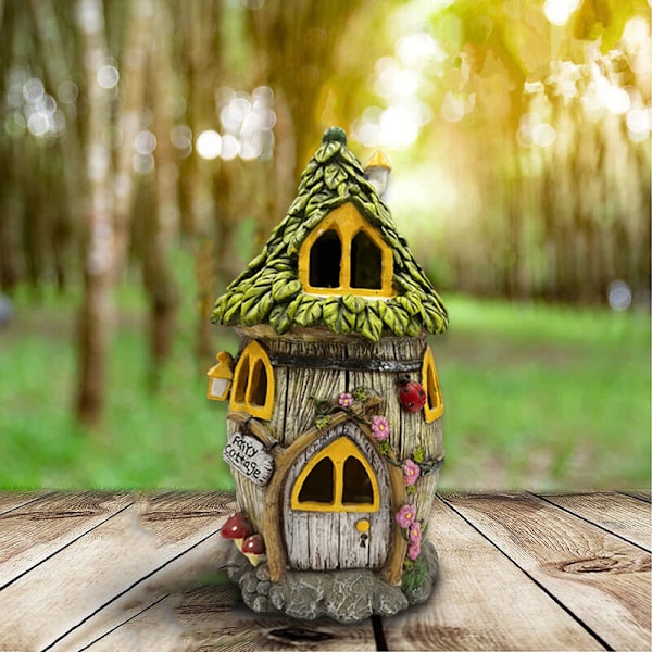 Solcelle Resin Ornament Kreativ Blomst Hjem Form Udendørs Vandafvisende Græslampe Resin Ornament Havelampe
