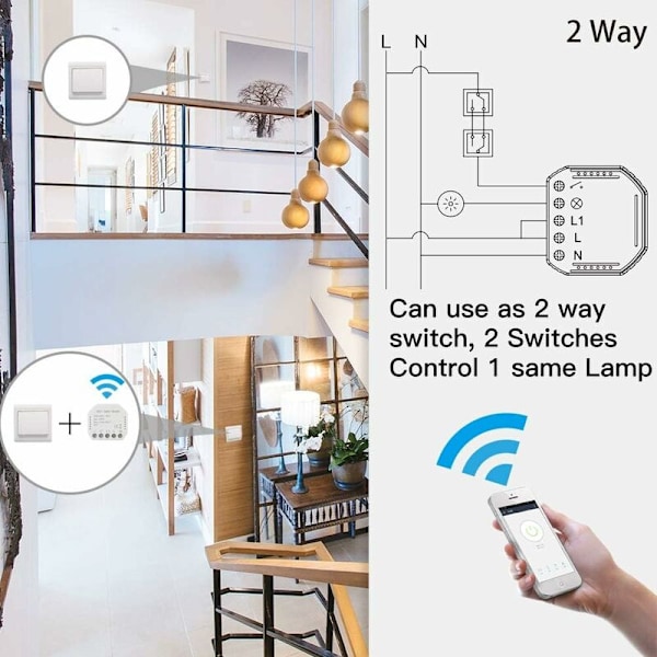 2-pakks WiFi Smart Lysbryter DIY Brytermodul Smart Life/Tuya App Fjernkontroll Kompatibel med Alexa Echo -Hjem