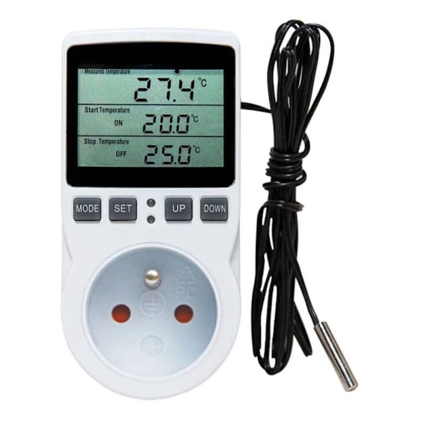 Termostatkontakt, Temperaturregulator, Programmerbar Digital Timer med Sonde, Termostatkontakt Oppvarming Drivhus, Akvarium 1 stk