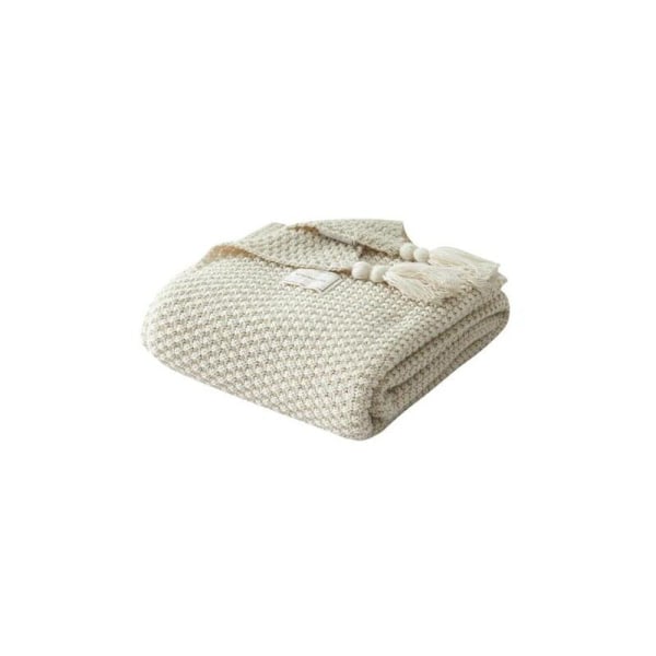 Nordisk Handgjord Stickad Pläd, Trendig Filt, för Soffa, Säng och Som Pläd, Beige, 120X150Cm