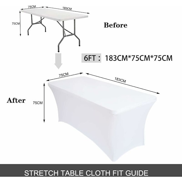 2 Pakker Hvid Elastisk Dug - Spandex Dug til 180cm Rektangulært Bord, Maskinvaskbar Rektangulær Dug Fest Bryllup