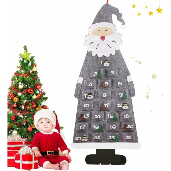 Jultomtekalender, tyg adventskalender, 24 filtfickor att fylla jul, adventskalender, julkalender, julhängande kalender, filt