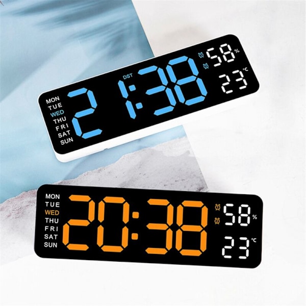 Stor Digital Väggklocka Temperatur och Luftfuktighet Vecka Display Elektronisk LED Bord Väckarklocka 12/24H Orange