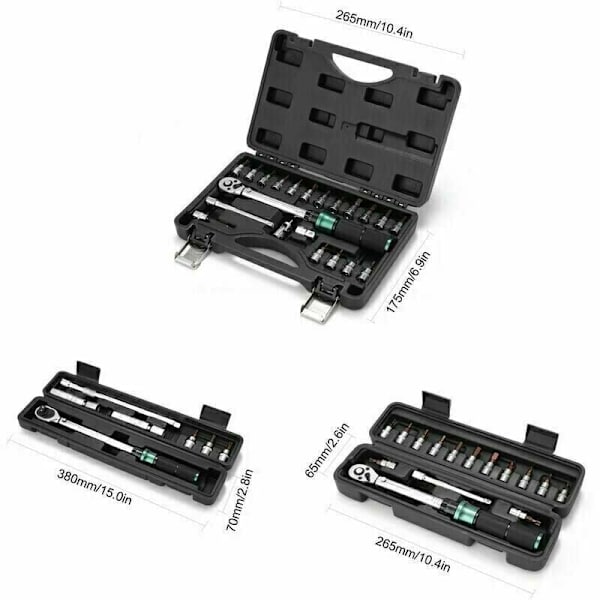 2-24N.m 1/4 tommers stasjon 15 PCS forhåndsinnstilt momentnøkkel Hurtigutløser momentnøkkel Bitsett Mini bærbar justerbar momentnøkkel Husholdningssykkel Bil Aut