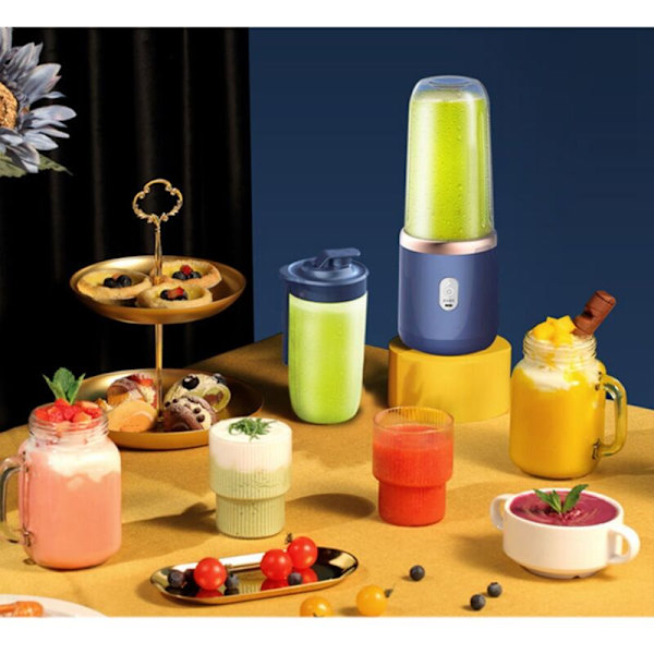 6-Bladet Saftpresser Blender med Saftkop og Låg, Bærbar USB-Opladbar til Frugtjuice (Pink)