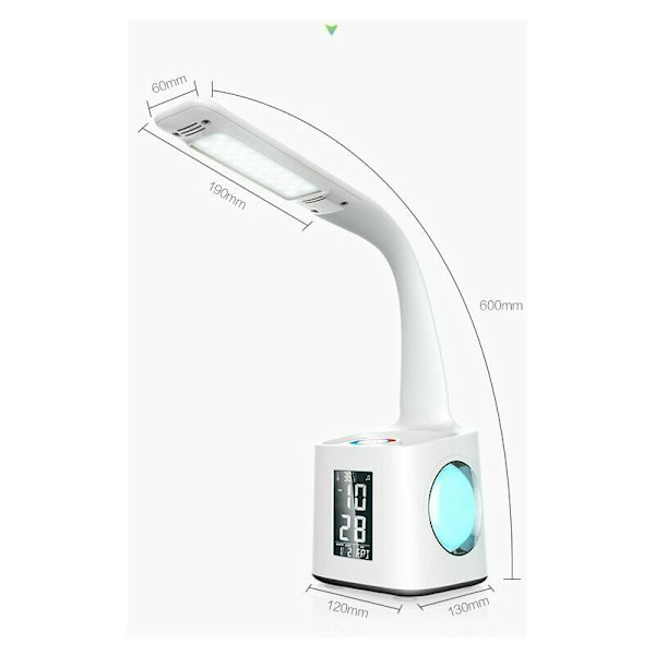 LED Skrivebordslampe med Penneholder/Tid/Kalender Display - USB Natteatmosfærisk Lys