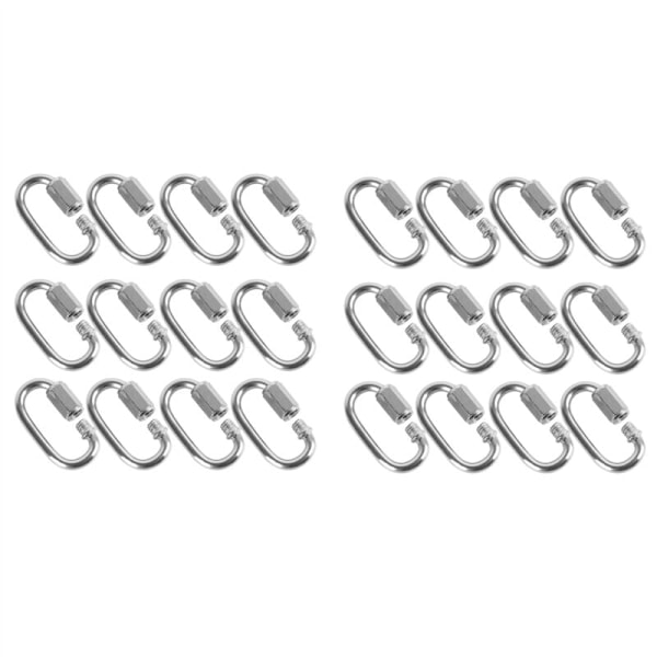 24Pcs 4MM Stainless Steel Chain Connector Link Heavy Duty D Shape Lock Snap Hook, Max Load 500lbs 24Pcs 4MM Stainless Steel Chain Connector Link Hea