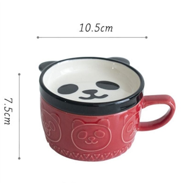 2X Sød Japansk Keramisk Krus Shiba Inu Panda Kaffe Kop Med Låg Hjem Par Mælk -Frokost Kop Krus (Rød)