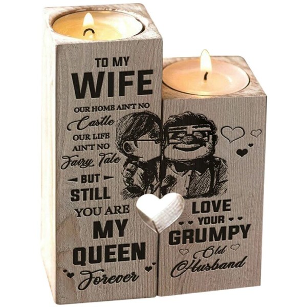 Heart Candle Holder Wooden Candle Container Set with Printing for Friends Family Candlestick Lovers